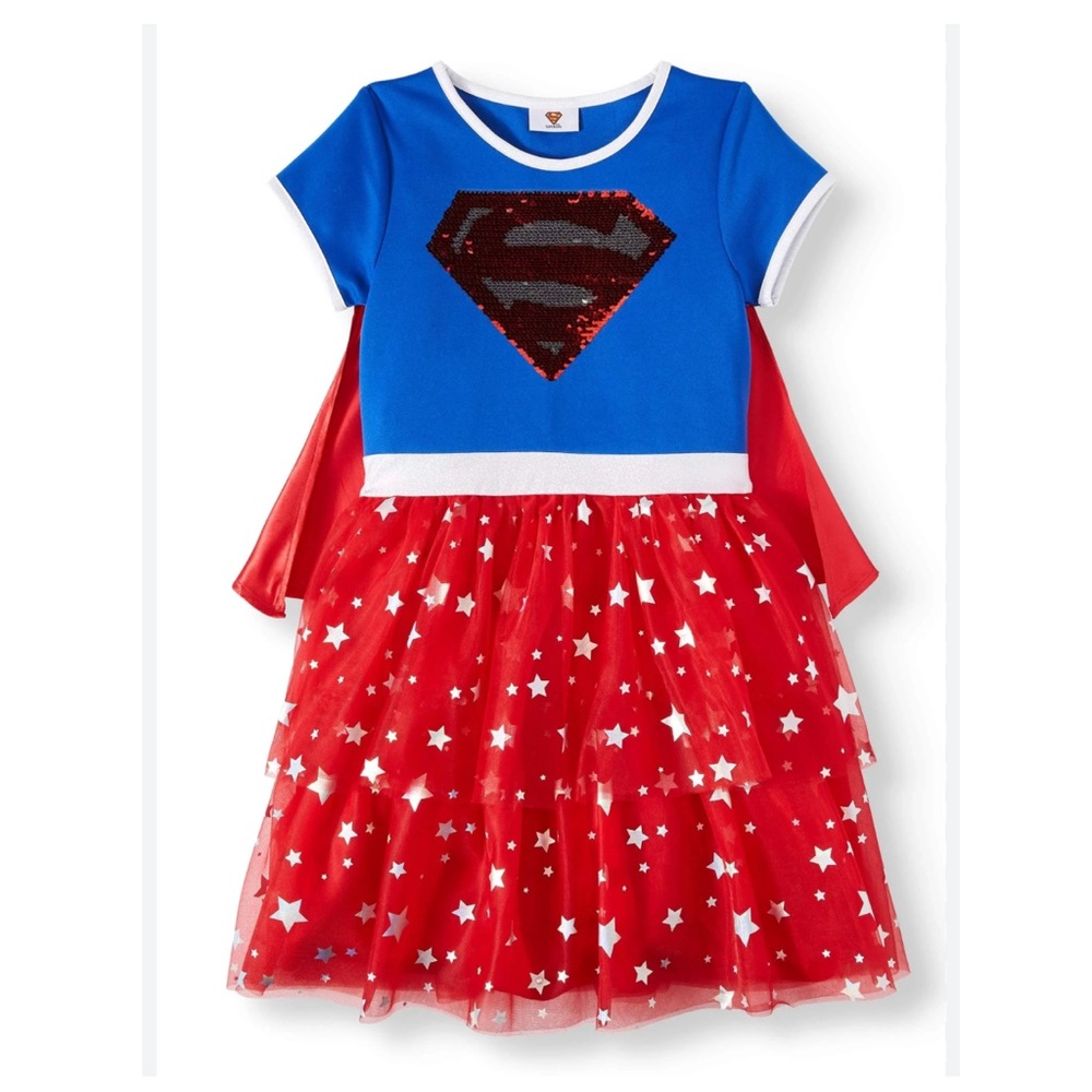 Supergirl-Reversible Flip Sequin Emblem- Cosplay Dress w Detachable Cape -XL